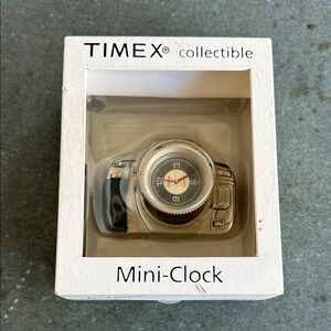 Timex Silver Mini-Clock with Black and Red Accents